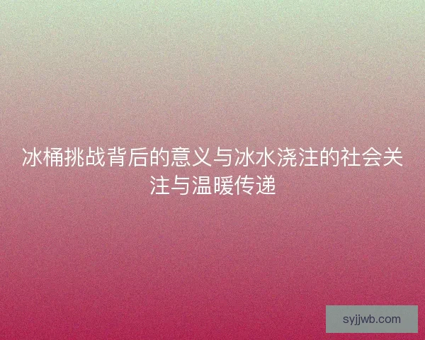 冰桶挑战背后的意义与冰水浇注的社会关注与温暖传递 冰桶挑战背后的意义与冰水浇注的社会关注与温暖传递